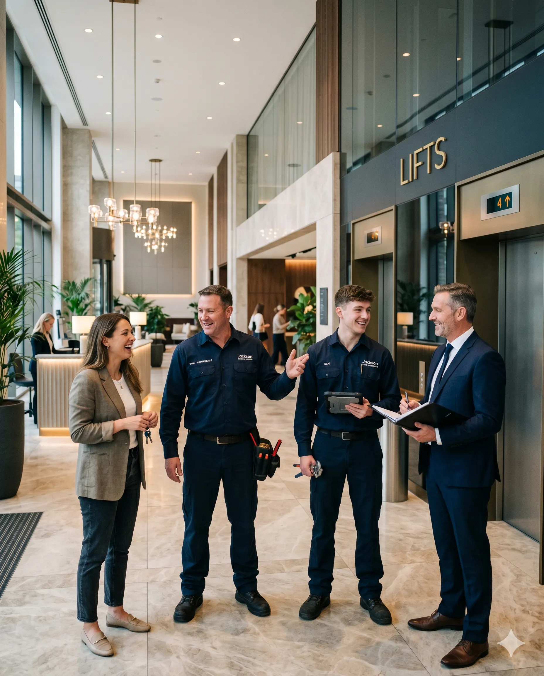 Happy apartment owners and building managers